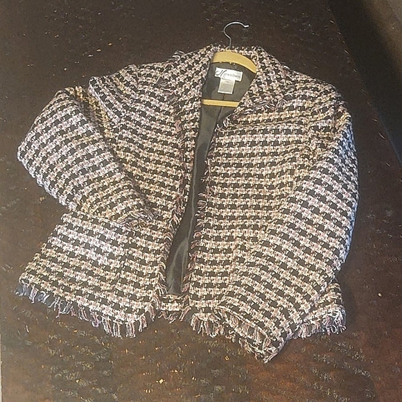 Dress Barn Jackets & Blazers - Fringe sleeves tweed blazer jacket size 10